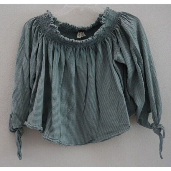 Free People OB506227 Women's Sz S Green Striped Lexington Off The Shoulder Top - Picture 1 of 8